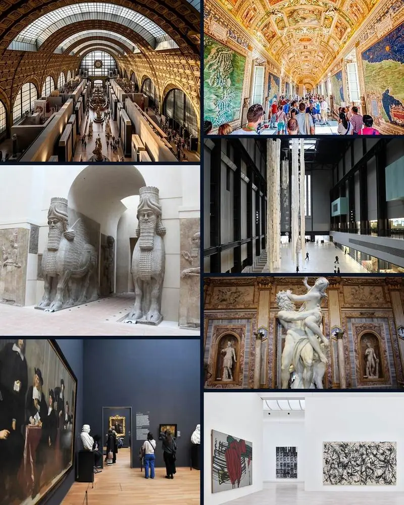Museum interiors and ateliers: the Louvre, Musee d'Orsay, the Rijksmuseum, the Vatican Museums, Tate Modern, Galleria Borghese and Kunstsammlung NRW